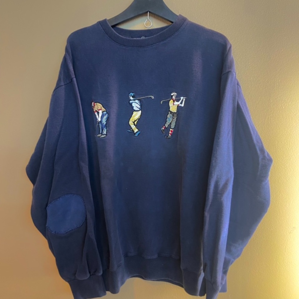 VINTAGE CAPE ISLE KNITTERS patchwork golf novelty print crewneck sweatshirt